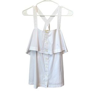 Michael Kors Ruffle Button Down Top Women's Medium White Sleeveless New With Tag
